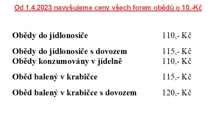 nová cena obědů 2023