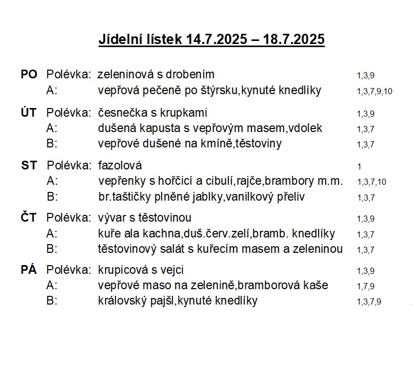 jídelníček 14-18 červenec