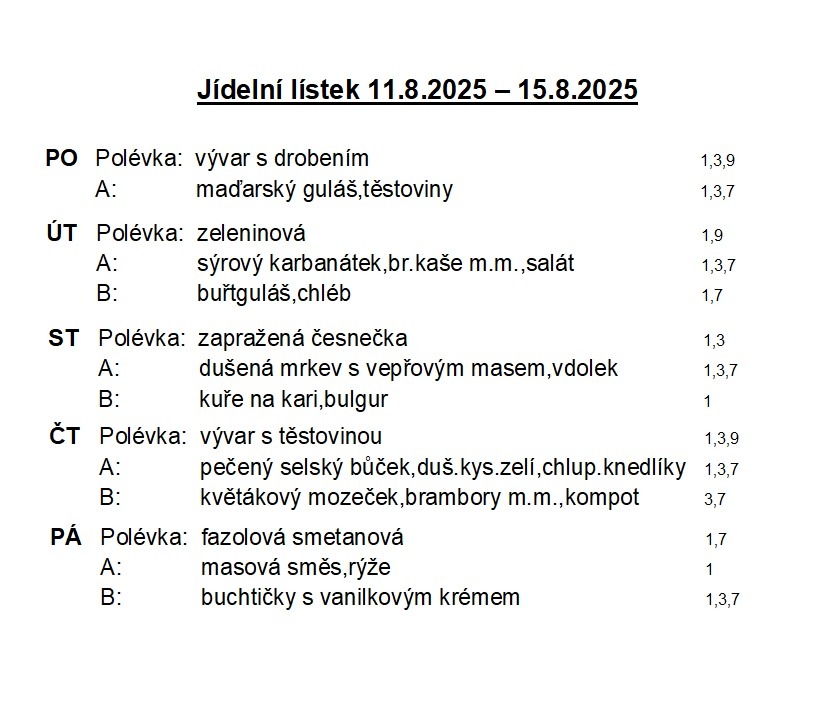 jídelníček 11-15 srpen
