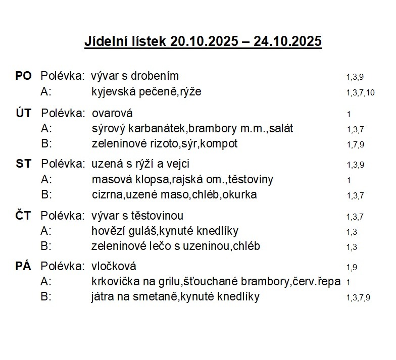 jídelníček 20-24 říjen