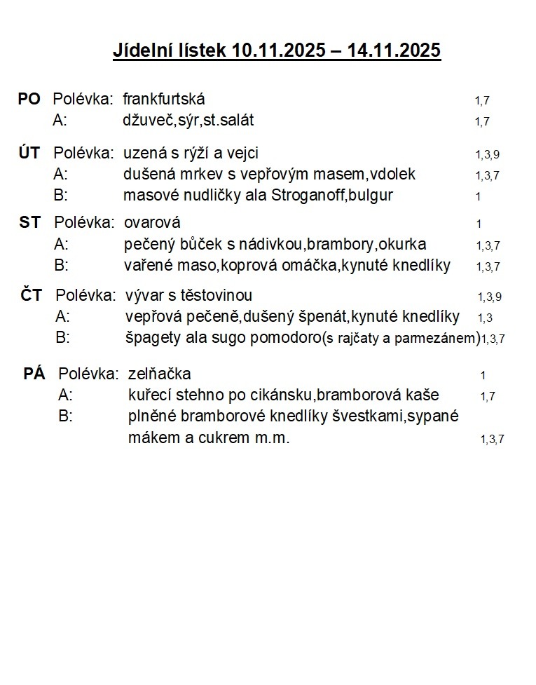 jídelníček 10-14 listopad